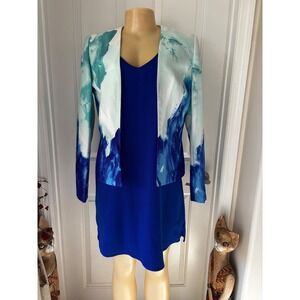 Tahari watercolor open-front blazer sz4. Paired with a blue matching dress Sz4